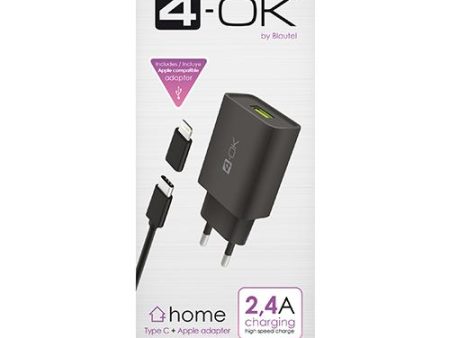 Carregador 4-OK 2.4A USB para USB-C + Adaptador USB-C para Lightning Fashion